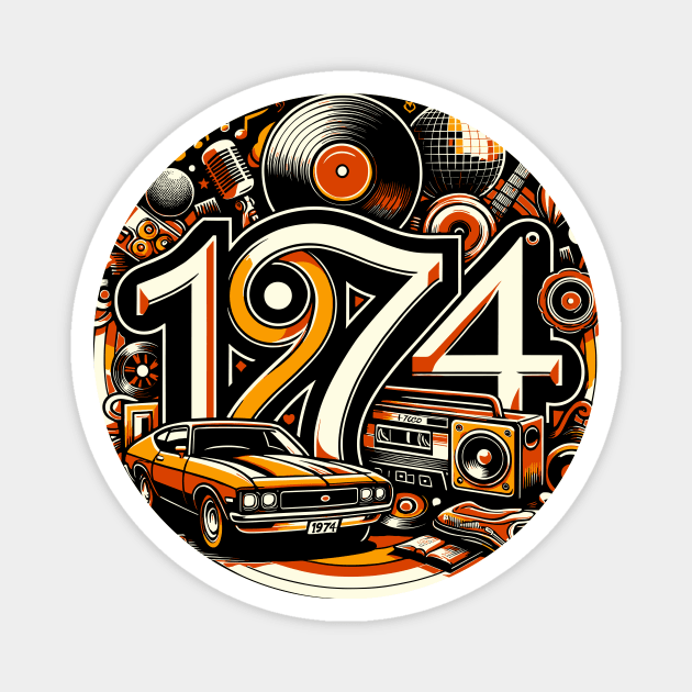 Retro 1974 Vintage Year Celebration Design Magnet by Xeire